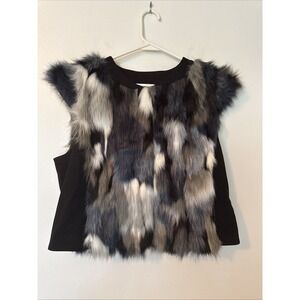Cabi Faux Fur Vest Womens Large Black Gray Brown Lined Style 3380